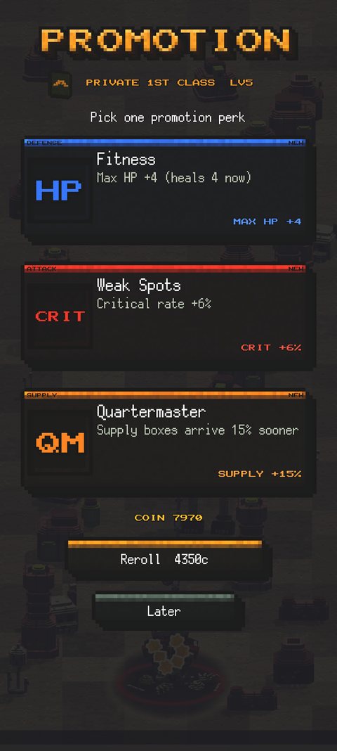 A promotion, choosing one of three perks