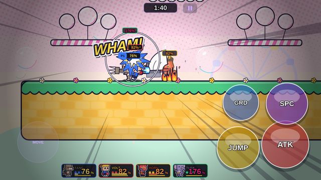 A four-fighter match on BUBBLE PARK, with a WHAM! on the hit