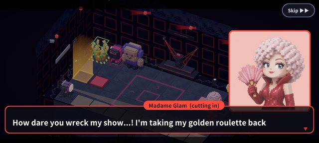 Before the Area 3 showdown: the villain bursts in to complain about the wrecked show